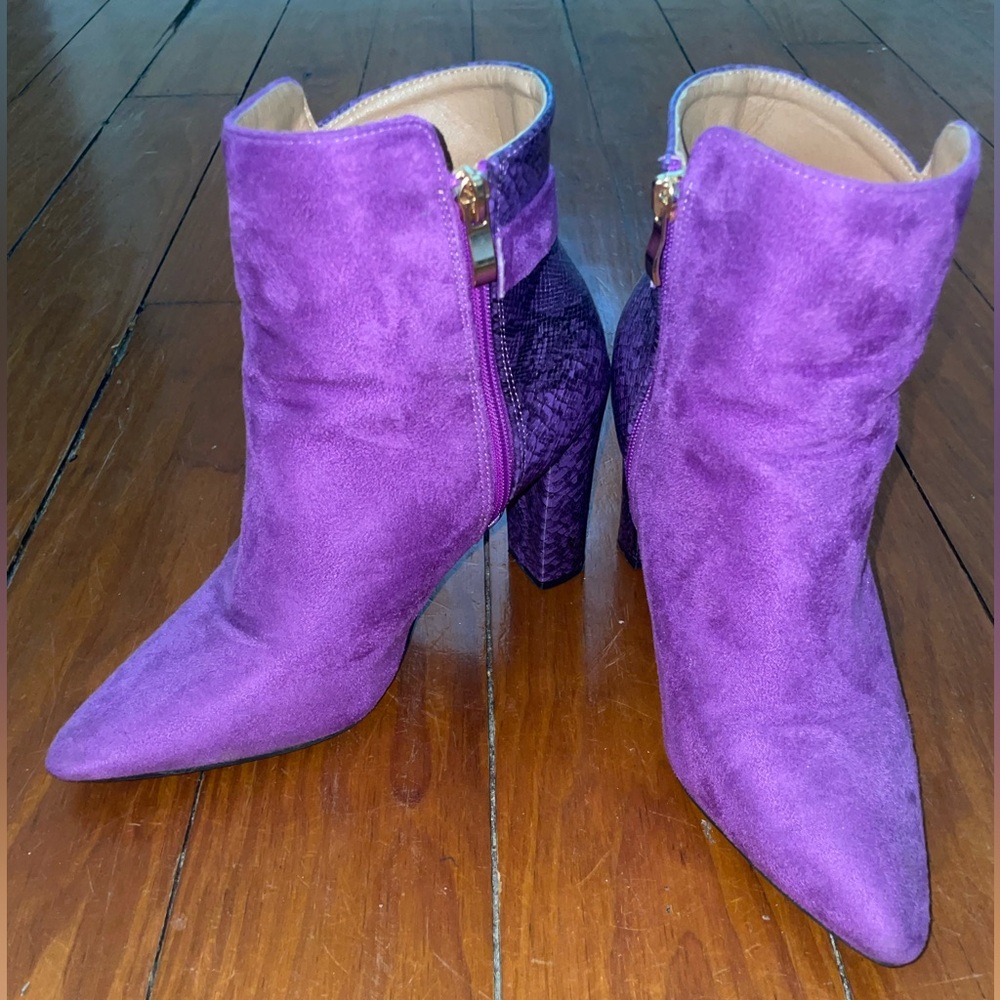 Purple Suede Faux Snake Skin Ankle Boots